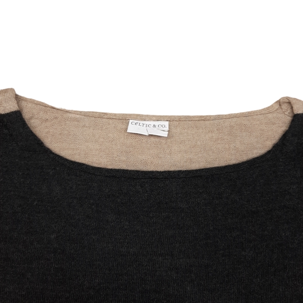 Celtic & Co Womens Fine Knit Merino Jumper Size Small Charcoal Beige Colourblock - Picture 11 of 15